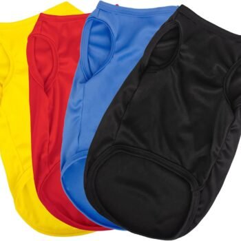 4 Pieces Dog Shirts Pullover Soft Blank Puppy T-Shirt Small Dogs Colorful Solid Pet Summer Clothes Red Yellow Blue Black Plain Shirts Sleeveless Outfit for Most Dogs Cats Puppy Pet no Shrink L