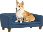 Raised Dog Sofa, Elevated Pet Couch for Small and Medium Dogs, with Removable Soft Cushion, Anti-Slip Pads, Simple Installation, Blue