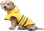 Yellow Dog Rain Jacket With Hood, Reflective Strip for Safety, Leash Hole & Adjustable Velcro Belly Strap, 100% Polyester Water Resistant Pet Raincoat - Small, 9in Long