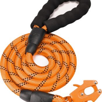 2/4/5/6FT Dog Leash, Heavy Duty Rope Leashes, Reflective Nylon Pet Lead with Aluminum Quick Release/Locking Tactical Frog Clip for Small Medium and Large Dogs, Orange, 1/2 inch